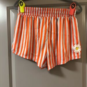 Striped Orange and White Shorts with Daisy Patch